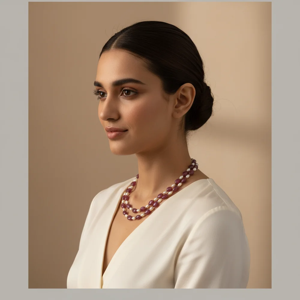 Ruby, Pyrite & Pearl Royale Necklace image 2